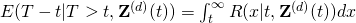 E(T-t|T>t,\mathbf{Z}^{(d)}(t))=\int_{t}^{\infty}R(x|t,\mathbf{Z}^{(d)}(t))dx