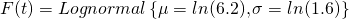 F(t)=Lognormal\left \{ \mu =ln(6.2),\sigma =ln(1.6) \right \}