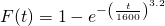 F(t)=1-e^{-\left ( \frac{t}{1600} \right )^{3.2}}